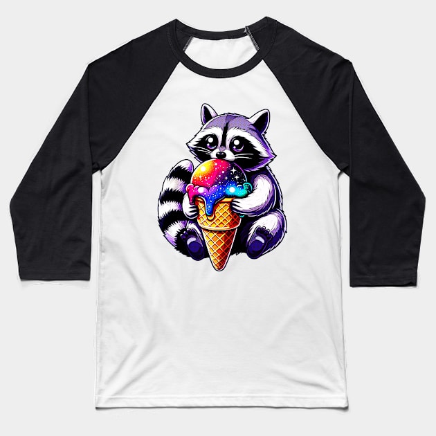 Cute Raccoon Eating A Space Cream Cone Baseball T-Shirt by Korey Watkins